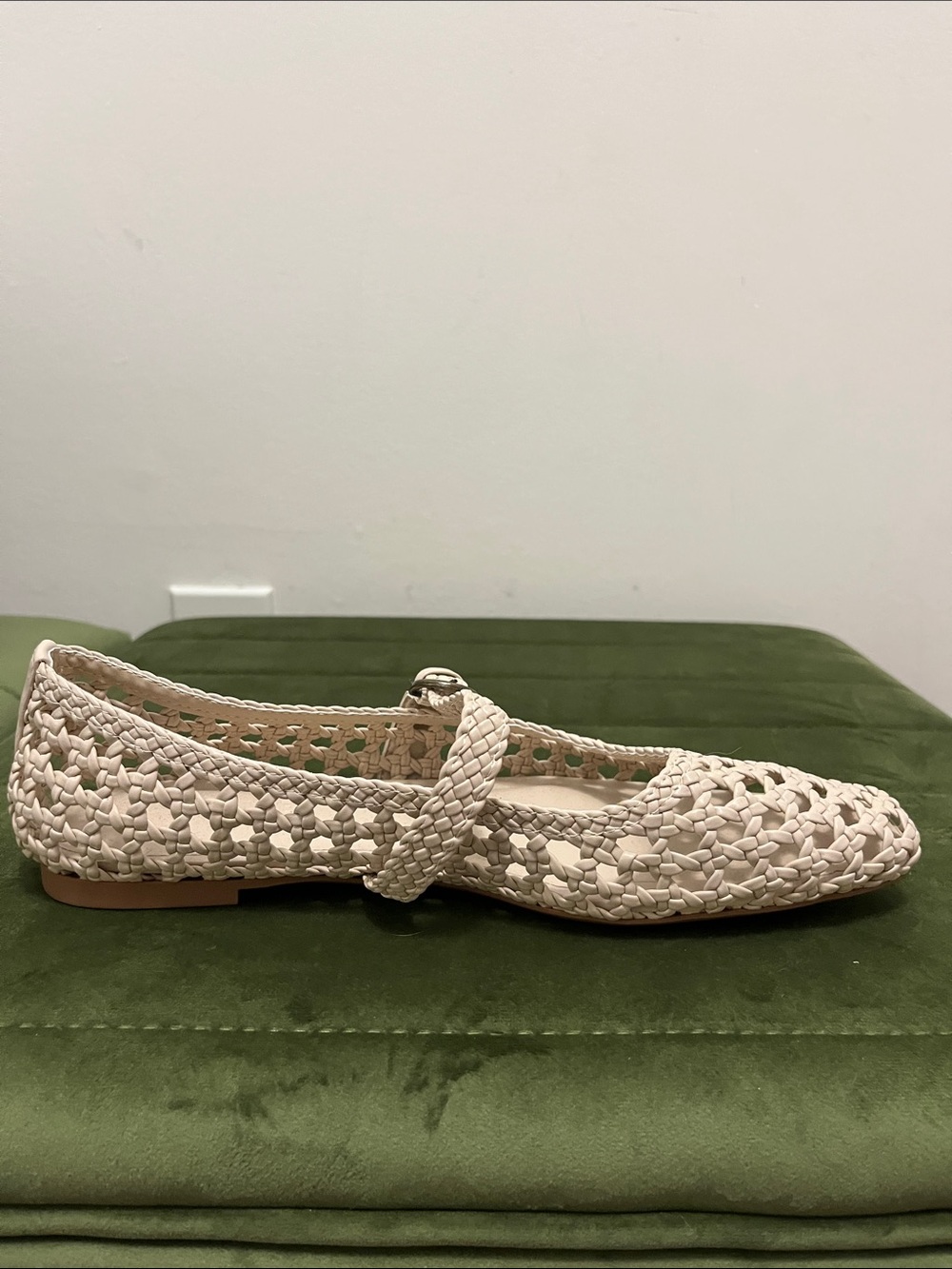 Women's Woven Leather Flats in Light Beige - Picture 2 of 4